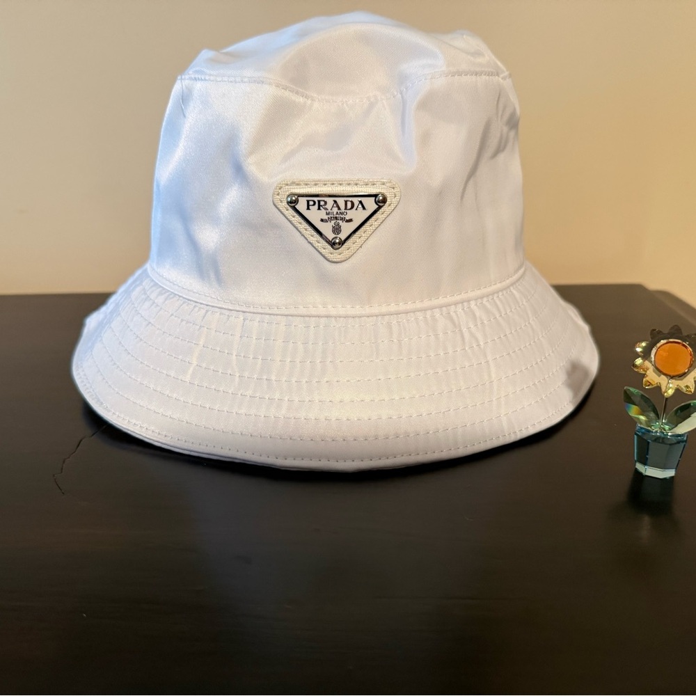 Prada White Logo Bucket Hat